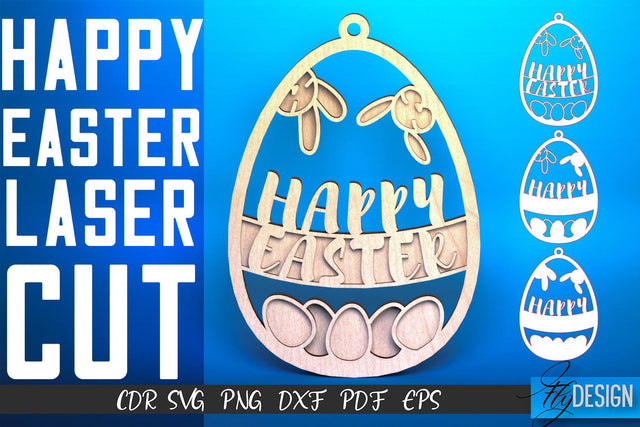 Happy Easter Egg Laser Cut SVG | Easter SVG Design | CNC Files SVG Fly Design 