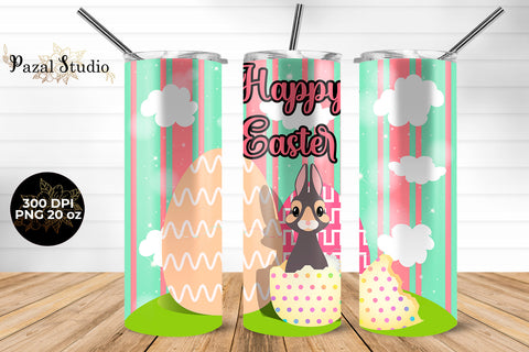 Happy Easter Eggs & Bunny 20oz Skinny Tumbler Wrap Design Sublimation Pazal Studio 