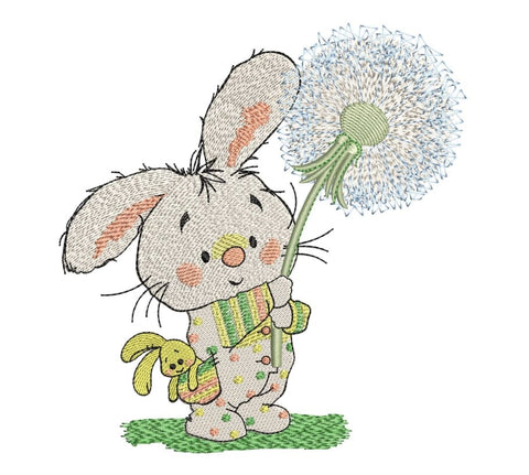 Happy Easter embroidery designs, Easter bunny with dandelion. Embroidery/Applique DESIGNS ArtEMByNatalia 