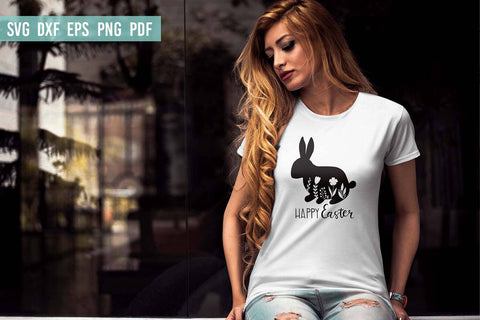 Happy Easter Floral Bunny SVG | Easter SVG | Hand Lettered SVG Irina Ostapenko 