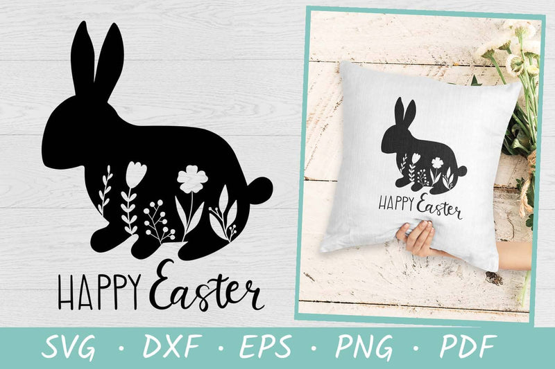 Happy Easter Floral Bunny SVG | Easter SVG | Hand Lettered SVG Irina Ostapenko 