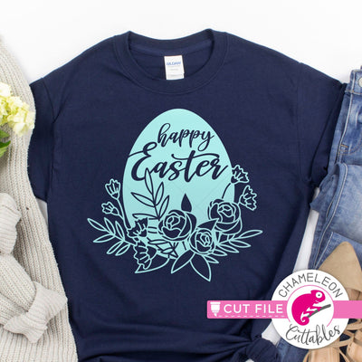 Happy Easter floral Egg svg png dxf SVG Chameleon Cuttables 