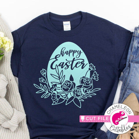 Happy Easter floral Egg svg png dxf SVG Chameleon Cuttables 