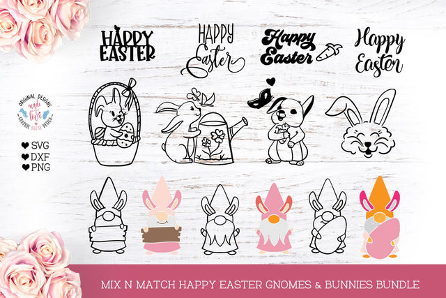 Happy Easter Gnomes and Bunny Bundle SVG Graphic House Design 