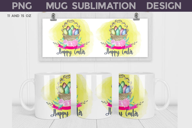 Happy Easter Mug Sublimation | Easter Eggs Mug Wrap Sublimation WatercolorColorDream 