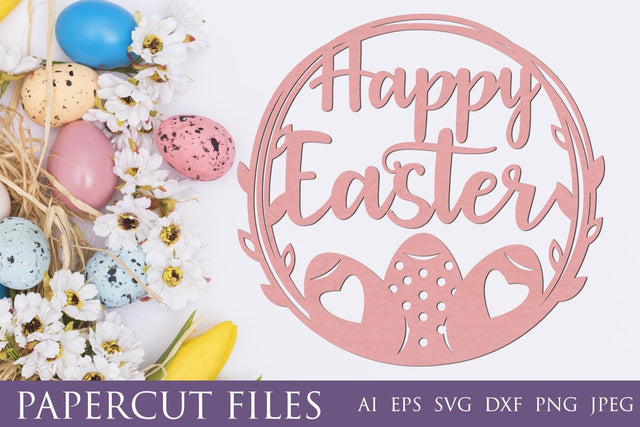 Happy Easter papercut decor, Round cake topper with Easter eggs svg SVG AnastasiyaArtDesign 