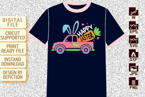 Happy Easter Rabbit Carrot Truck T-Shirt, Easter Day Kids Shirt, Easter Kids Truck Illustration, Happy Easter Day Truck Shirt Print Template Sketch DESIGN Depiction Studio 