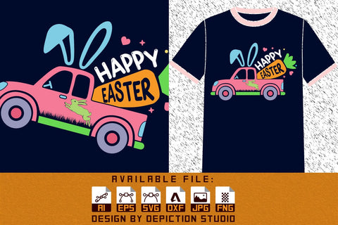 Happy Easter Rabbit Carrot Truck T-Shirt, Easter Day Kids Shirt, Easter Kids Truck Illustration, Happy Easter Day Truck Shirt Print Template Sketch DESIGN Depiction Studio 