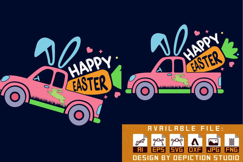 Happy Easter Rabbit Carrot Truck T-Shirt, Easter Day Kids Shirt, Easter Kids Truck Illustration, Happy Easter Day Truck Shirt Print Template Sketch DESIGN Depiction Studio 