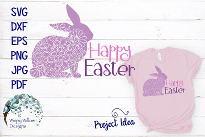 Happy Easter Rabbit Floral Mandala SVG Wispy Willow Designs 