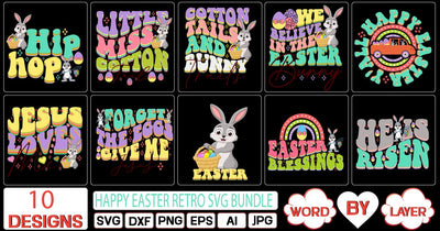 Happy Easter retro SVG Bundle SVG Cut File SVG Studio Innate 