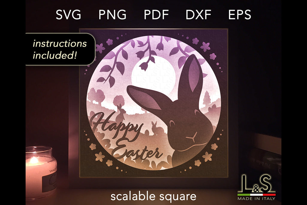 Happy Easter Shadow Box Svg | Bunny Light Box Template - So Fontsy