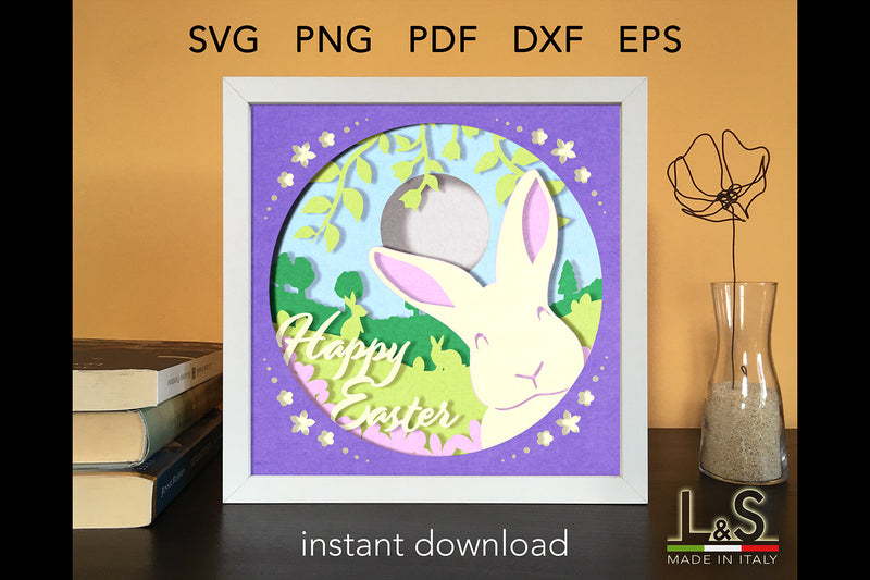 Happy Easter Shadow Box Svg | Bunny Light Box Template - So Fontsy