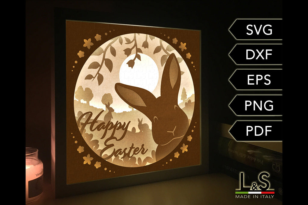 Happy Easter Shadow Box Svg | Bunny Light Box Template - So Fontsy