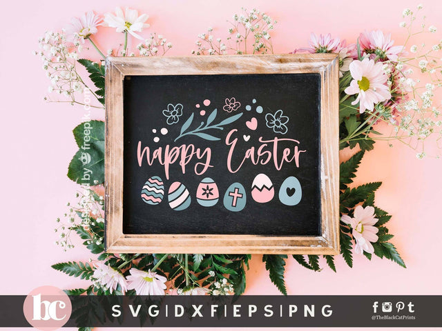 Happy Easter Sign | Floral Easter Eggs Cut File SVG TheBlackCatPrints 