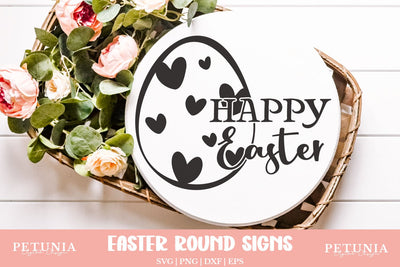 Happy Easter Sign SVG | Easter Round Sign SVG SVG Petunia Digital Design 