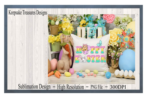 Happy Easter, Spring, PNG Sublimation Design, Rainbow Glitter Alphabet, Easter Clipart, Digital Download Sublimation Keepsake Treasures Designs LLC. 