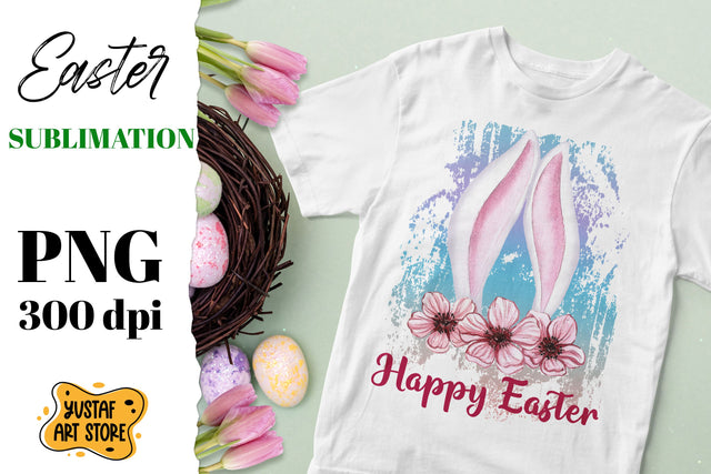 Happy Easter sublimation design. Bunny ears and flowers Sublimation Yustaf Art Store 