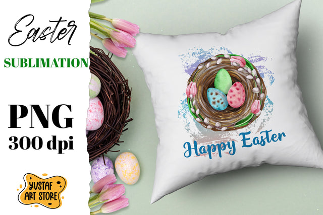 Happy Easter sublimation design. Easter Eggs in the nest Sublimation Yustaf Art Store 
