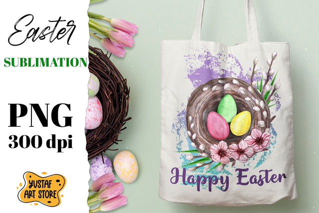 Happy Easter sublimation. Easter Eggs in nest with flowers Sublimation Yustaf Art Store 