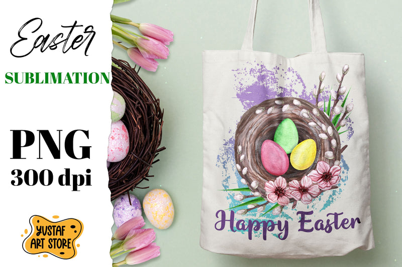 Happy Easter sublimation. Easter Eggs in nest with flowers Sublimation Yustaf Art Store 