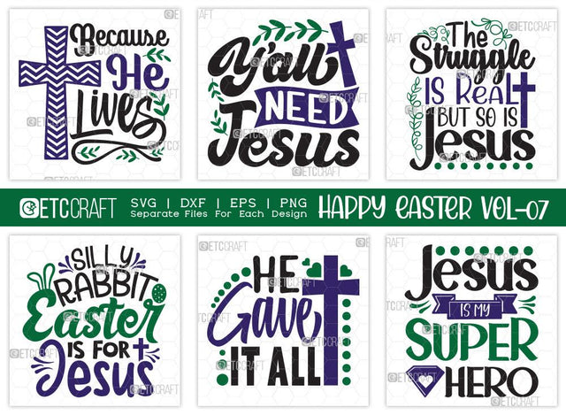 Happy Easter SVG Bundle Vol-07 | Because He Lives | Jesus Is My Superhero Svg | Silly Rabbit Easter Svg | Easter Svg | T-shirt Design SVG ETC Craft 