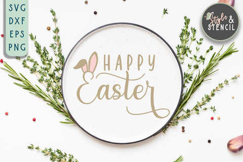 Happy Easter SVG | Bunny Ears | Easter Sign SVG Style and Stencil 