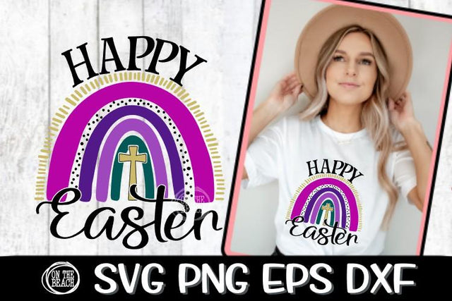 Happy Easter SVG - Cross - Rainbow -SVG PNG DXF EPS SVG On the Beach Boutique 
