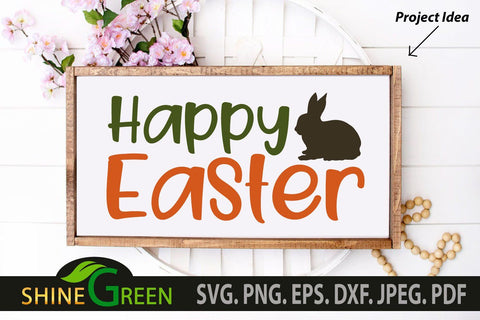 Happy Easter SVG Cut File with Bunny Silhouette PNG EPS DXF SVG Shine Green Art 