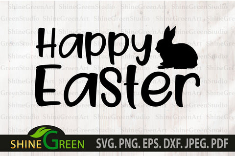 Happy Easter SVG Cut File with Bunny Silhouette PNG EPS DXF SVG Shine Green Art 