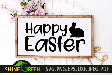 Happy Easter SVG Cut File with Bunny Silhouette PNG EPS DXF SVG Shine Green Art 