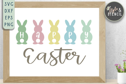 Happy Easter SVG - Easter Bunny SVG Style and Stencil 