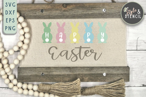 Happy Easter SVG - Easter Bunny SVG Style and Stencil 