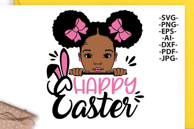 Happy Easter Svg, Easter Girl, Rabbit Ears, Easter Day Svg, Puff Afro, Peekaboo Girl Svg, Afro Girl Svg, African American, Easter Cut file SVG 1uniqueminute 