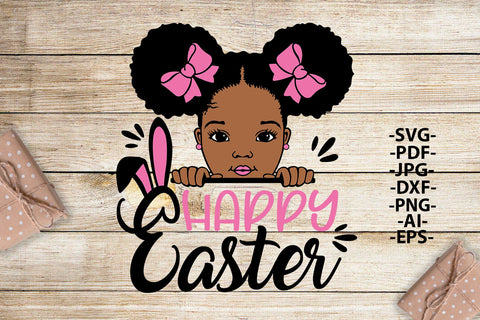 Happy Easter Svg, Easter Girl, Rabbit Ears, Easter Day Svg, Puff Afro, Peekaboo Girl Svg, Afro Girl Svg, African American, Easter Cut file SVG 1uniqueminute 