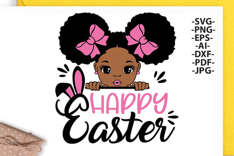 Happy Easter Svg, Easter Girl Svg, Easter Kids Svg, Easter Birthday, Girl Afro Easter, Peeking Girl, Easter Afro, Svg, Png, Dxf, Eps files SVG 1uniqueminute 