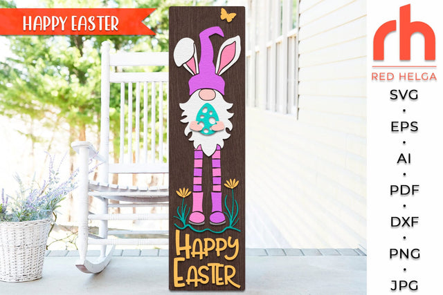 Happy Easter SVG, Porch Board Cut File, Gnome Sign DXF SVG RedHelgaArt 
