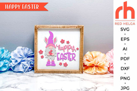 Happy Easter SVG, Round Hanger Cut File, Gnome Door Sign DXF SVG RedHelgaArt 
