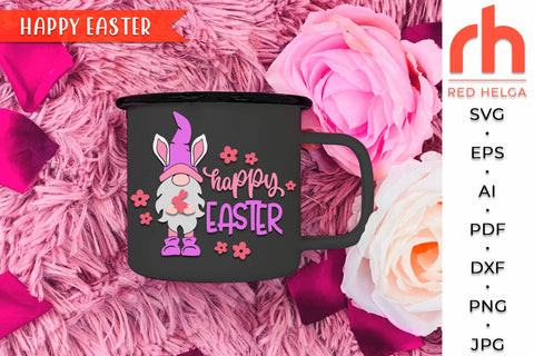 Happy Easter SVG, Round Hanger Cut File, Gnome Door Sign DXF SVG RedHelgaArt 