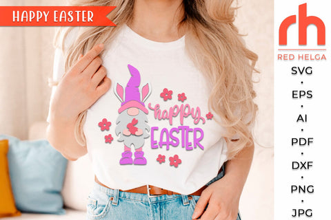 Happy Easter SVG, Round Hanger Cut File, Gnome Door Sign DXF SVG RedHelgaArt 