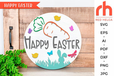 Happy Easter SVG - Round Hanger Cut File - Spring Door Decor DXF SVG RedHelgaArt 