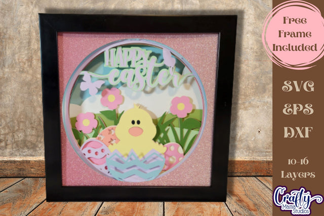 Happy Easter Svg Shadow Box, 3D Layered Easter Chick File SVG Crafty Mama Studios 