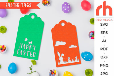Happy Easter Tags SVG - Bunny Tags Cut File SVG RedHelgaArt 