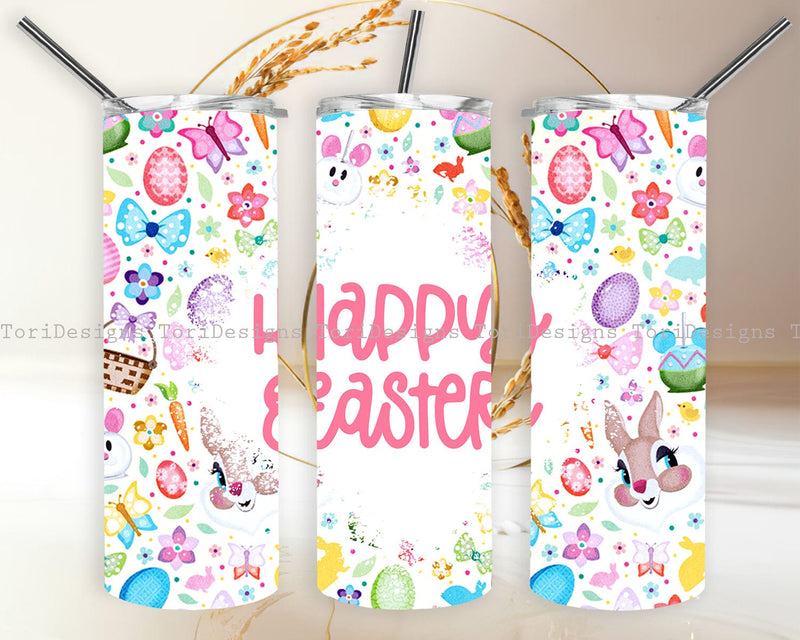 Happy Easter Tumbler Wrap 20 oz Skinny Tumbler Sublimation Designs Sublimation ToriDesigns 