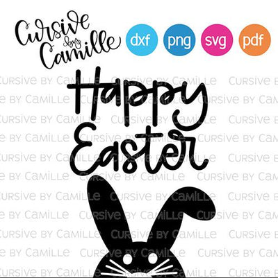 Happy Easter with Bunny Cut File SVG Cursive by Camille 