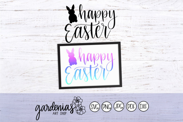 Happy Easter with Bunny Outline SVG Gardenias Art Shop 