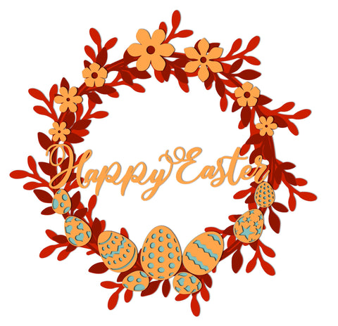 Happy Easter Wreath Multilayer Laser Cut Files, Mandala, Round Sign SVG, 3D Designs, Mini Design Bundles SVG LaserCutano 