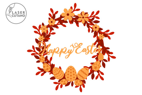 Happy Easter Wreath Multilayer Laser Cut Files, Mandala, Round Sign SVG, 3D Designs, Mini Design Bundles SVG LaserCutano 