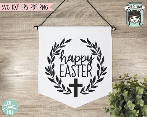 Happy Easter Wreath SVG, Easter SVG File, Easter Cut File, Round Easter Sign SVG, Cross Wreath SVG SVG Wild Pilot 