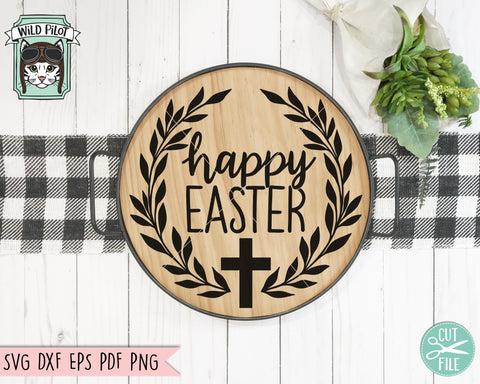 Happy Easter Wreath SVG, Easter SVG File, Easter Cut File, Round Easter Sign SVG, Cross Wreath SVG SVG Wild Pilot 